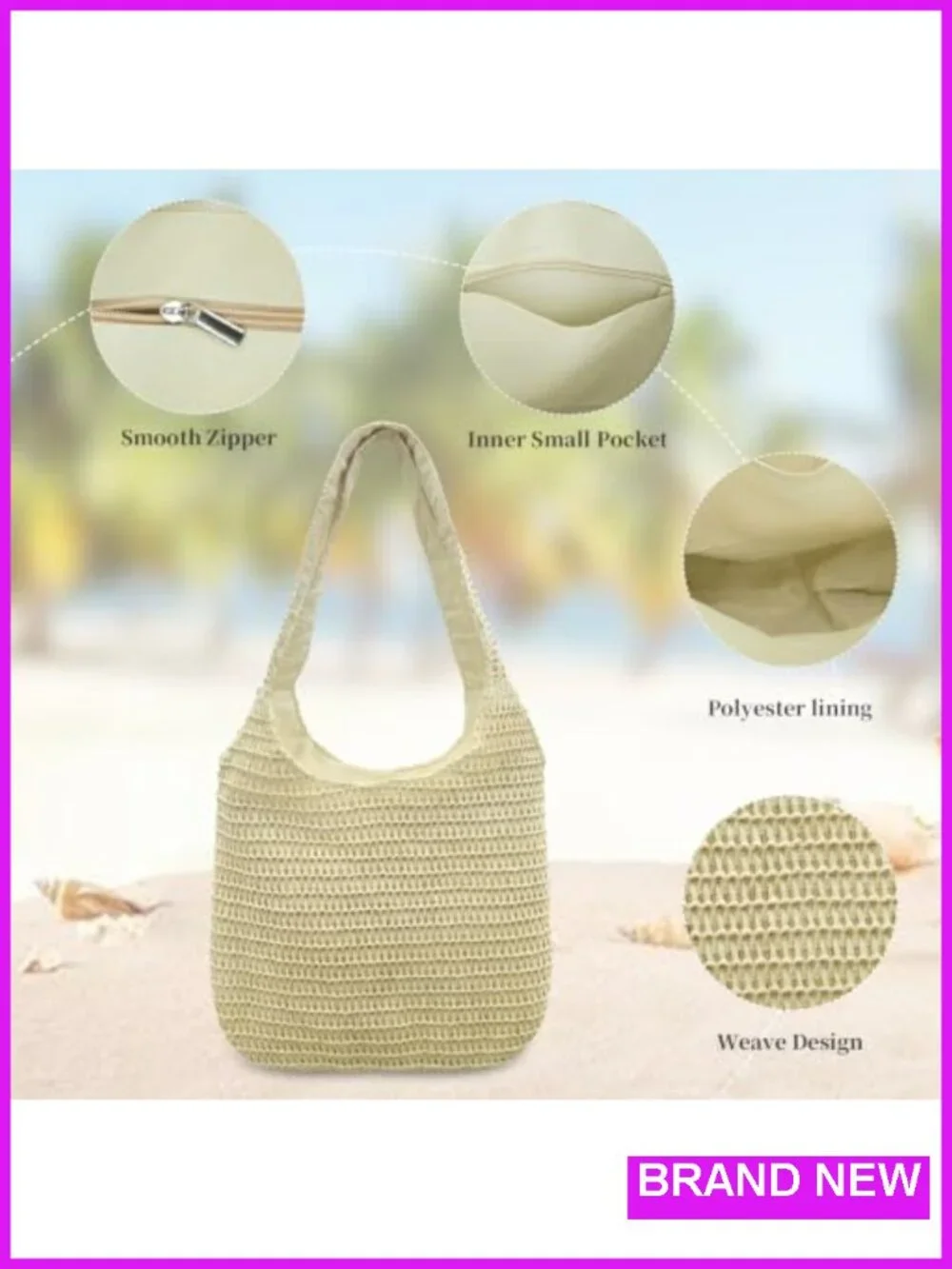 Large Straw Woven Beach Tote Shoulder Bag